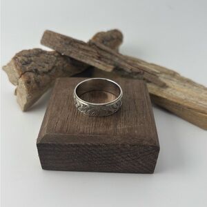 Men’s 925 Silver & Damascus Steel Wood Grain Wedding Band